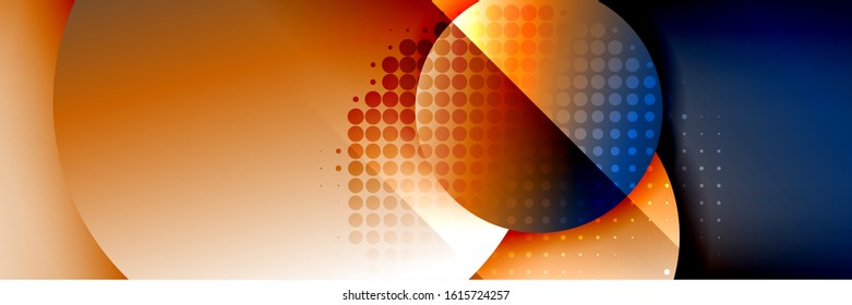Fondo abstracto geométrico dinámico a la moda. Círculos, formas redondeadas, efectos de sombra 3d y gradientes de fluido. Formas redondeadas superpuestas modernas. Ilustración vectorial para papel de escritorio, pancarta, fondo, tarjeta
