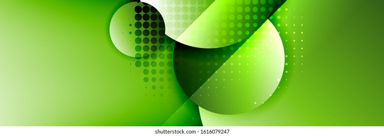 Dynamic trendy geometrical abstract background. Circles, round shapes 3d shadow effects and fluid gradients. Modern overlapping round forms. Vector Illustration For Wallpaper, Banner, Background, Card