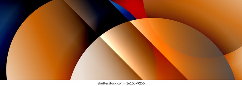 Dynamic trendy geometrical abstract background. Circles, round shapes 3d shadow effects and fluid gradients. Modern overlapping round forms. Vector Illustration For Wallpaper, Banner, Background, Card