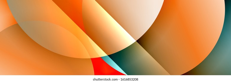 Dynamic trendy geometrical abstract background. Circles, round shapes 3d shadow effects and fluid gradients. Modern overlapping round forms. Vector Illustration For Wallpaper, Banner, Background, Card