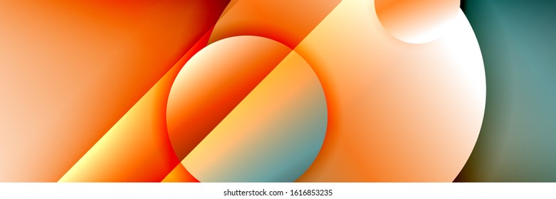 Dynamic trendy geometrical abstract background. Circles, round shapes 3d shadow effects and fluid gradients. Modern overlapping round forms. Vector Illustration For Wallpaper, Banner, Background, Card