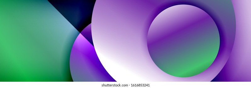 Dynamic trendy geometrical abstract background. Circles, round shapes 3d shadow effects and fluid gradients. Modern overlapping round forms. Vector Illustration For Wallpaper, Banner, Background, Card