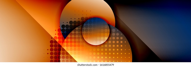 Fondo abstracto geométrico dinámico a la moda. Círculos, formas redondeadas, efectos de sombra 3d y gradientes de fluido. Formas redondeadas superpuestas modernas. Ilustración vectorial para papel de escritorio, pancarta, fondo, tarjeta