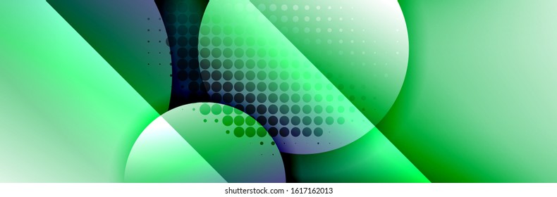 Dynamic trendy geometrical abstract background. Circles, round shapes 3d shadow effects and fluid gradients. Modern overlapping round forms. Vector Illustration For Wallpaper, Banner, Background, Card