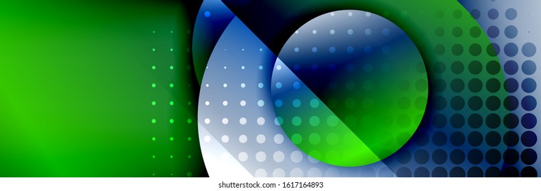 Dynamic trendy geometrical abstract background. Circles, round shapes 3d shadow effects and fluid gradients. Modern overlapping round forms. Vector Illustration For Wallpaper, Banner, Background, Card