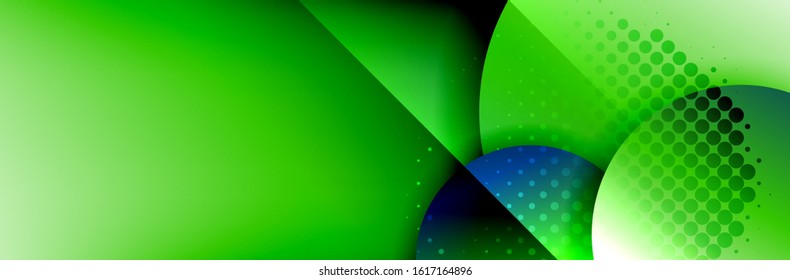 Dynamic trendy geometrical abstract background. Circles, round shapes 3d shadow effects and fluid gradients. Modern overlapping round forms. Vector Illustration For Wallpaper, Banner, Background, Card