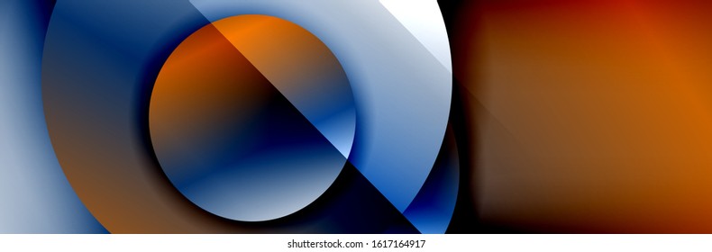 Dynamic trendy geometrical abstract background. Circles, round shapes 3d shadow effects and fluid gradients. Modern overlapping round forms. Vector Illustration For Wallpaper, Banner, Background, Card