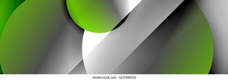 Dynamic trendy geometrical abstract background. Circles, round shapes 3d shadow effects and fluid gradients. Modern overlapping round forms. Vector Illustration For Wallpaper, Banner, Background, Card