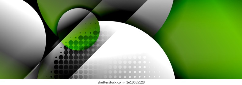 Dynamic trendy geometrical abstract background. Circles, round shapes 3d shadow effects and fluid gradients. Modern overlapping round forms. Vector Illustration For Wallpaper, Banner, Background, Card