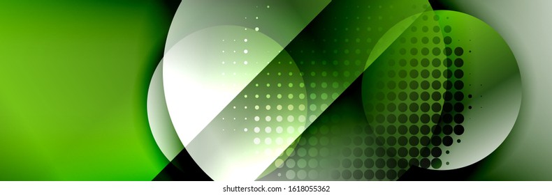 Dynamic trendy geometrical abstract background. Circles, round shapes 3d shadow effects and fluid gradients. Modern overlapping round forms. Vector Illustration For Wallpaper, Banner, Background, Card