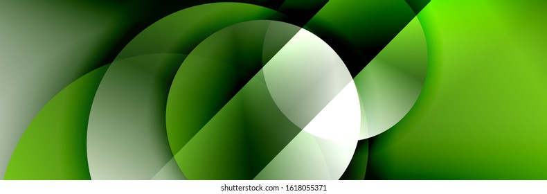 Dynamic trendy geometrical abstract background. Circles, round shapes 3d shadow effects and fluid gradients. Modern overlapping round forms. Vector Illustration For Wallpaper, Banner, Background, Card