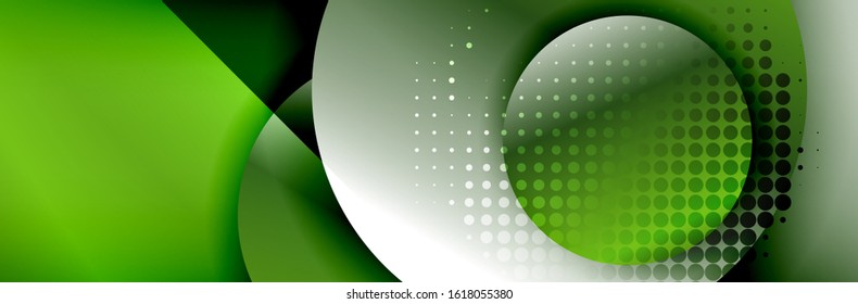 Dynamic trendy geometrical abstract background. Circles, round shapes 3d shadow effects and fluid gradients. Modern overlapping round forms. Vector Illustration For Wallpaper, Banner, Background, Card