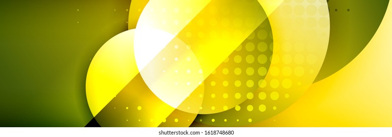 Dynamic trendy geometrical abstract background. Circles, round shapes 3d shadow effects and fluid gradients. Modern overlapping round forms. Vector Illustration For Wallpaper, Banner, Background, Card