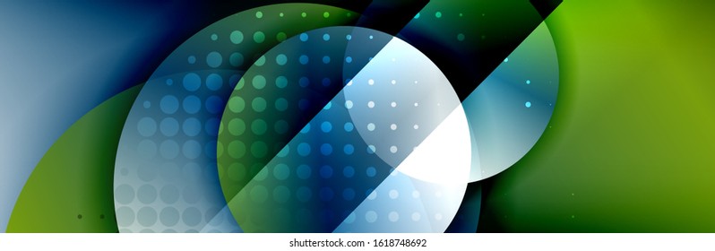 Dynamic trendy geometrical abstract background. Circles, round shapes 3d shadow effects and fluid gradients. Modern overlapping round forms. Vector Illustration For Wallpaper, Banner, Background, Card