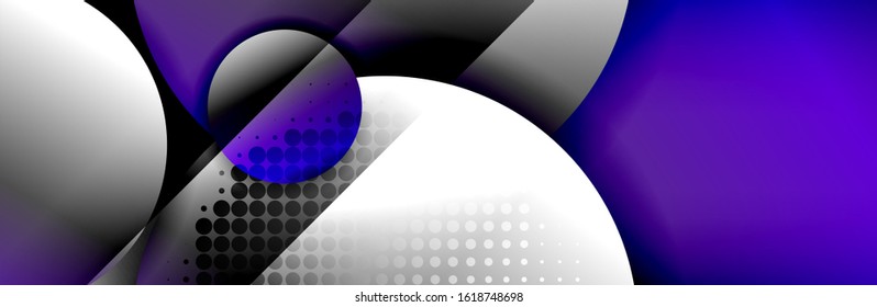 Dynamic trendy geometrical abstract background. Circles, round shapes 3d shadow effects and fluid gradients. Modern overlapping round forms. Vector Illustration For Wallpaper, Banner, Background, Card