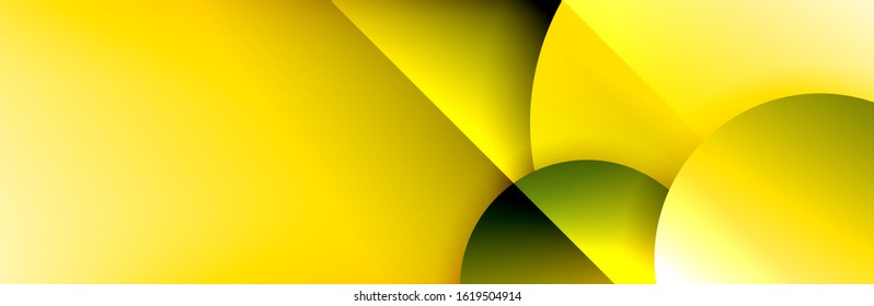 Dynamischer, geometrisch abstrakter Hintergrund. Kreise, runde Formen 3d Schatteneffekte und fließende Farbverläufe. Moderne überlappende Rundformen. Vektorgrafik für Bildschirmhintergrund, Banner, Hintergrund, Karte