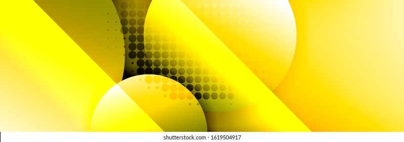 Fondo abstracto geométrico dinámico a la moda. Círculos, formas redondeadas, efectos de sombra 3d y gradientes de fluido. Formas redondeadas superpuestas modernas. Ilustración vectorial para papel de escritorio, pancarta, fondo, tarjeta