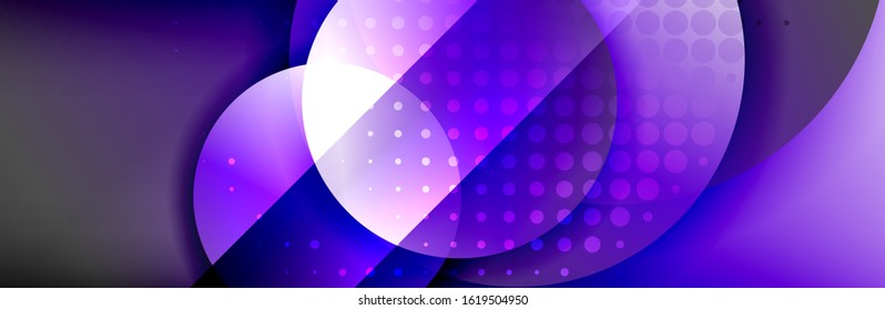 Dynamic trendy geometrical abstract background. Circles, round shapes 3d shadow effects and fluid gradients. Modern overlapping round forms. Vector Illustration For Wallpaper, Banner, Background, Card