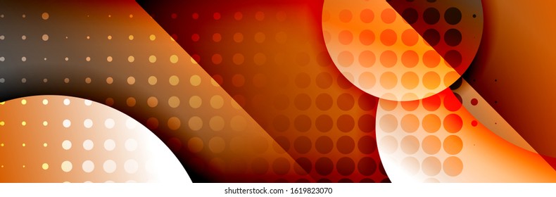 Dynamic trendy geometrical abstract background. Circles, round shapes 3d shadow effects and fluid gradients. Modern overlapping round forms. Vector Illustration For Wallpaper, Banner, Background, Card