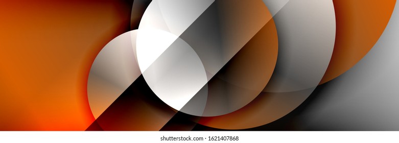 Dynamic trendy geometrical abstract background. Circles, round shapes 3d shadow effects and fluid gradients. Modern overlapping round forms. Vector Illustration For Wallpaper, Banner, Background, Card