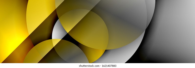 Dynamic trendy geometrical abstract background. Circles, round shapes 3d shadow effects and fluid gradients. Modern overlapping round forms. Vector Illustration For Wallpaper, Banner, Background, Card