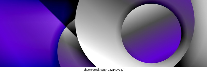 Dynamic trendy geometrical abstract background. Circles, round shapes 3d shadow effects and fluid gradients. Modern overlapping round forms. Vector Illustration For Wallpaper, Banner, Background, Card