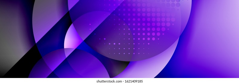 Dynamic trendy geometrical abstract background. Circles, round shapes 3d shadow effects and fluid gradients. Modern overlapping round forms. Vector Illustration For Wallpaper, Banner, Background, Card
