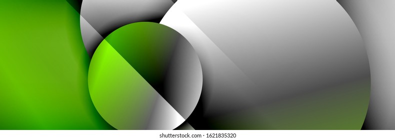 Dynamic trendy geometrical abstract background. Circles, round shapes 3d shadow effects and fluid gradients. Modern overlapping round forms. Vector Illustration For Wallpaper, Banner, Background, Card