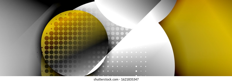 Dynamic trendy geometrical abstract background. Circles, round shapes 3d shadow effects and fluid gradients. Modern overlapping round forms. Vector Illustration For Wallpaper, Banner, Background, Card