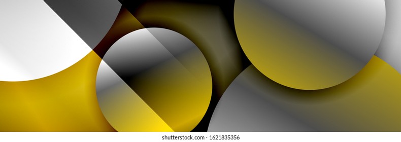 Dynamic trendy geometrical abstract background. Circles, round shapes 3d shadow effects and fluid gradients. Modern overlapping round forms. Vector Illustration For Wallpaper, Banner, Background, Card