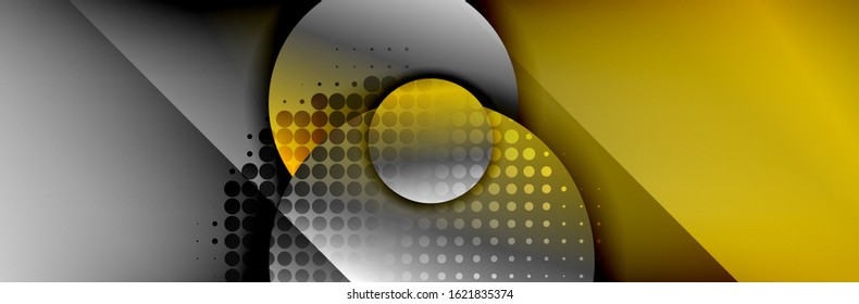 Dynamic trendy geometrical abstract background. Circles, round shapes 3d shadow effects and fluid gradients. Modern overlapping round forms. Vector Illustration For Wallpaper, Banner, Background, Card