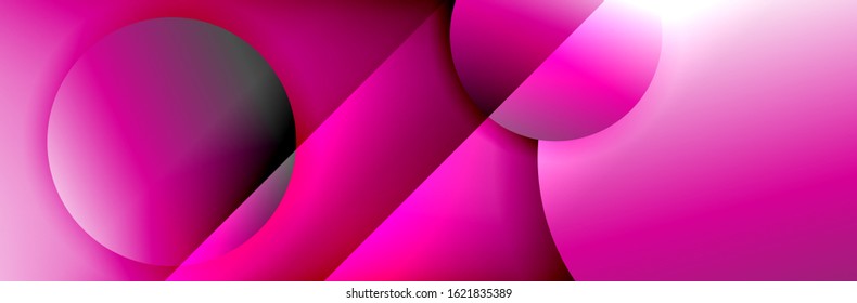 Dynamic trendy geometrical abstract background. Circles, round shapes 3d shadow effects and fluid gradients. Modern overlapping round forms. Vector Illustration For Wallpaper, Banner, Background, Card
