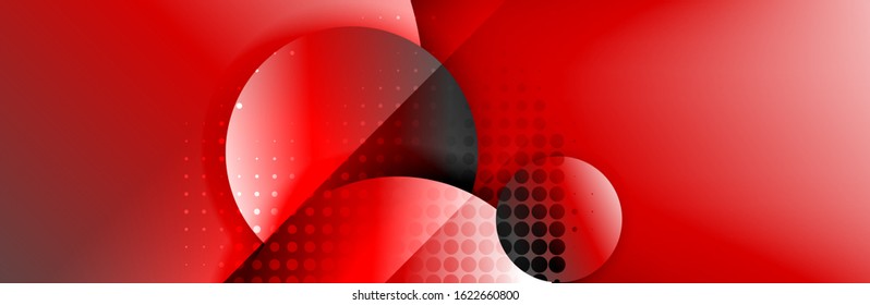 Dynamic trendy geometrical abstract background. Circles, round shapes 3d shadow effects and fluid gradients. Modern overlapping round forms. Vector Illustration For Wallpaper, Banner, Background, Card