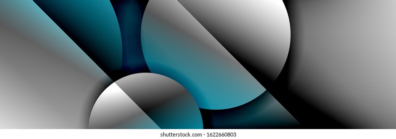 Dynamic trendy geometrical abstract background. Circles, round shapes 3d shadow effects and fluid gradients. Modern overlapping round forms. Vector Illustration For Wallpaper, Banner, Background, Card