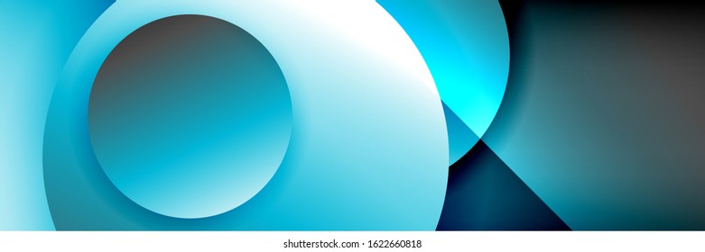 Dynamic trendy geometrical abstract background. Circles, round shapes 3d shadow effects and fluid gradients. Modern overlapping round forms. Vector Illustration For Wallpaper, Banner, Background, Card