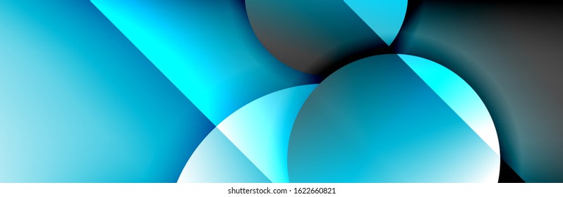 Dynamic trendy geometrical abstract background. Circles, round shapes 3d shadow effects and fluid gradients. Modern overlapping round forms. Vector Illustration For Wallpaper, Banner, Background, Card