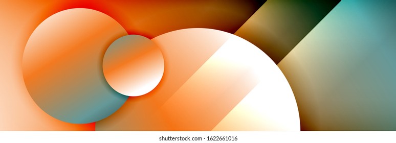 Dynamic trendy geometrical abstract background. Circles, round shapes 3d shadow effects and fluid gradients. Modern overlapping round forms. Vector Illustration For Wallpaper, Banner, Background, Card