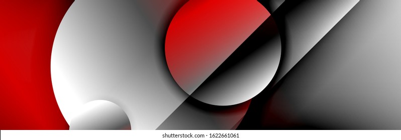 Dynamic trendy geometrical abstract background. Circles, round shapes 3d shadow effects and fluid gradients. Modern overlapping round forms. Vector Illustration For Wallpaper, Banner, Background, Card