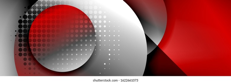 Plano de fundo abstrato geométrico da moda dinâmica. Círculos, formas arredondadas, efeitos de sombra 3d e gradientes de fluido. Formas redondas modernas sobrepostas. Ilustração De Vetor Para Papel De Parede, Banner, Plano De Fundo, Cartão