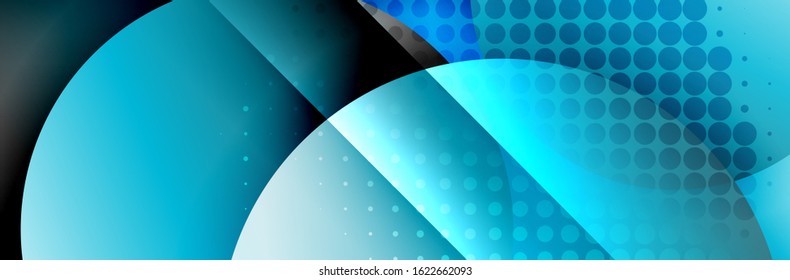 Dynamic trendy geometrical abstract background. Circles, round shapes 3d shadow effects and fluid gradients. Modern overlapping round forms. Vector Illustration For Wallpaper, Banner, Background, Card