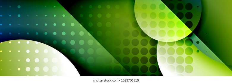 Dynamic trendy geometrical abstract background. Circles, round shapes 3d shadow effects and fluid gradients. Modern overlapping round forms. Vector Illustration For Wallpaper, Banner, Background, Card