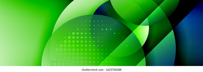 Dynamic trendy geometrical abstract background. Circles, round shapes 3d shadow effects and fluid gradients. Modern overlapping round forms. Vector Illustration For Wallpaper, Banner, Background, Card