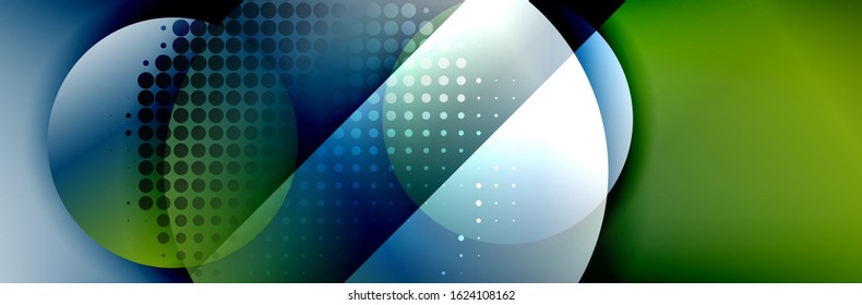 Dynamic trendy geometrical abstract background. Circles, round shapes 3d shadow effects and fluid gradients. Modern overlapping round forms. Vector Illustration For Wallpaper, Banner, Background, Card