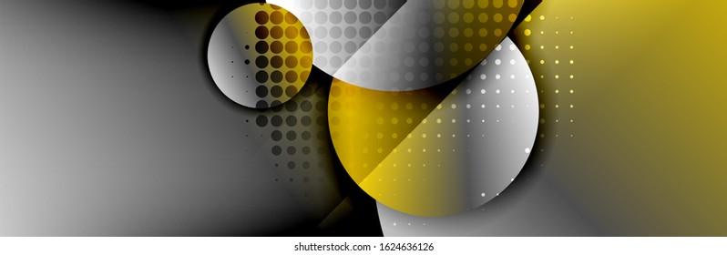 Dynamic trendy geometrical abstract background. Circles, round shapes 3d shadow effects and fluid gradients. Modern overlapping round forms. Vector Illustration For Wallpaper, Banner, Background, Card