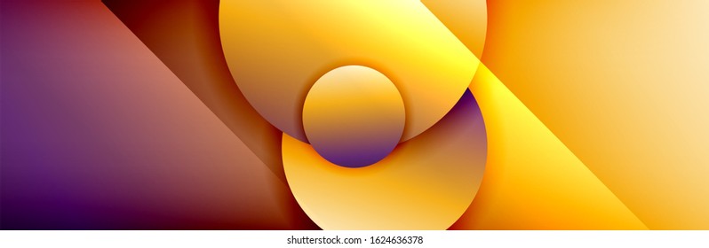 Dynamic trendy geometrical abstract background. Circles, round shapes 3d shadow effects and fluid gradients. Modern overlapping round forms. Vector Illustration For Wallpaper, Banner, Background, Card