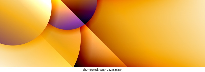 Dynamic trendy geometrical abstract background. Circles, round shapes 3d shadow effects and fluid gradients. Modern overlapping round forms. Vector Illustration For Wallpaper, Banner, Background, Card