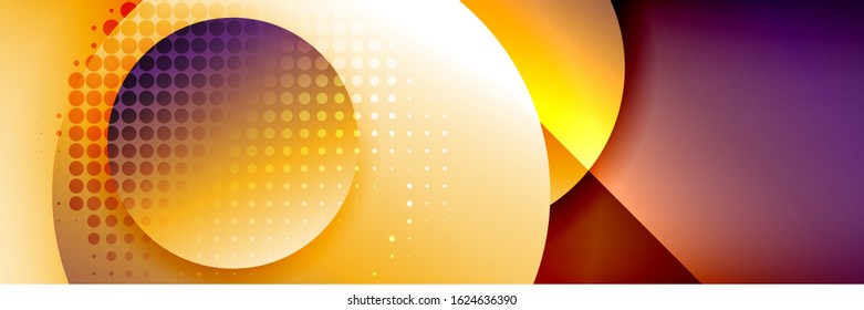 Dynamic trendy geometrical abstract background. Circles, round shapes 3d shadow effects and fluid gradients. Modern overlapping round forms. Vector Illustration For Wallpaper, Banner, Background, Card