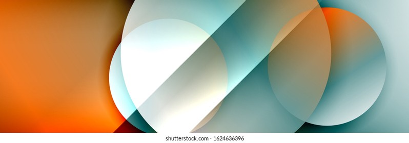 Dynamic trendy geometrical abstract background. Circles, round shapes 3d shadow effects and fluid gradients. Modern overlapping round forms. Vector Illustration For Wallpaper, Banner, Background, Card