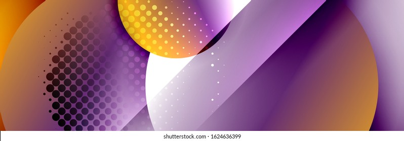 Dynamic trendy geometrical abstract background. Circles, round shapes 3d shadow effects and fluid gradients. Modern overlapping round forms. Vector Illustration For Wallpaper, Banner, Background, Card