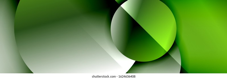 Dynamic trendy geometrical abstract background. Circles, round shapes 3d shadow effects and fluid gradients. Modern overlapping round forms. Vector Illustration For Wallpaper, Banner, Background, Card